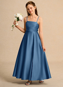 Azazie Pebbles Junior Formal Flower Girl Dresses Twilight A-Line Pleated Matte Satin Dress image1
