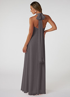 Azazie Fifi Abiti da Damigella Abito Convertibile A-Line in Chiffon Senza Cinturino Grigio Acciaio image3