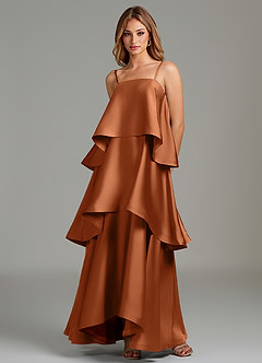 Azazie Azalea Bridesmaid Dresses Copper A-Line Ruched Stretch Satin Dress image5