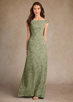 Azazie Moore Mother of the Bride Dresses Pistachio A-Line Boatneck Floral Burnout Dress image3