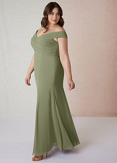 Azazie Lecia Jurken voor bruidsmeisjes Converteerbaar Jurk van Chiffon met rijk Off-the-shoulder geplooid Pistache image10