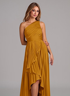 Azazie Lyrica Bridesmaid Dresses Butterscotch A-Line One Shoulder Stretch Satin Dress image7