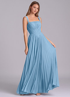 Azazie Mina Final Sale Steel Blue A-Line Pleated Chiffon Dress image3
