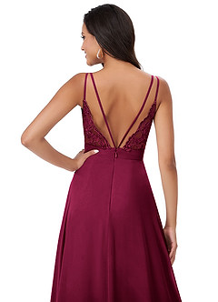 Azazie Lennon Bridesmaid Dresses Burgundy A-Line Lace Chiffon Dress image2