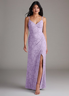 Azazie Leo Bridesmaid Dresses Lilac Sheath Pleated Floral Burnout Dress image4