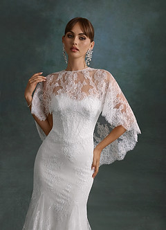 Azazie Dawna Vestidos de novia Vestido Diamante Blanco de Encaje de Corte Sirena con Palabra de honor image2