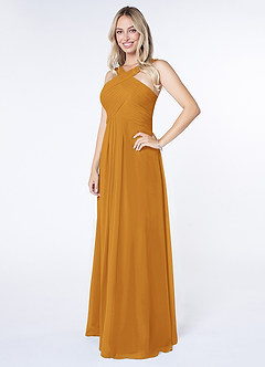 Azazie Kaleigh Bridesmaid Dresses Butterscotch A-Line Pleated Chiffon Dress image3