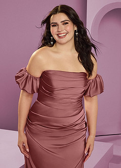 Barbie ♥ Azazie Bridesmaid Dresses Amethyst Sheath Off the Shoulder Stretch Satin Convertible Dress image15
