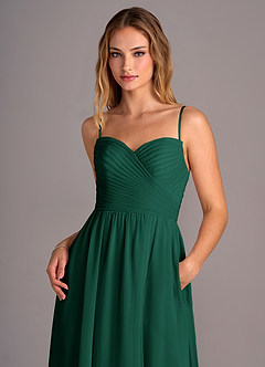 Azazie Joni Bridesmaid Dresses Emerald A-Line Strapless Chiffon Convertible Dress image2