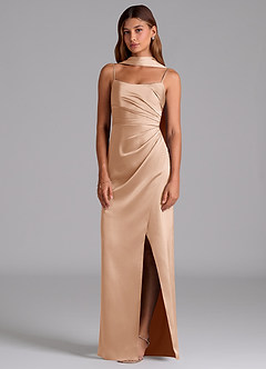 Azazie Calandra Jurken voor bruidsmeisjes Jurk van Stretch Satijn met A-Lijn Geplooid Engelse Roos image3