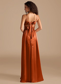 Azazie Zeya Bridesmaid Dresses Burnt Orange A-Line Pleated Metallic Satin Dress image2