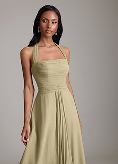 Azazie Clarisa Bridesmaid Dresses Moss Green A-Line Pleated Chiffon Dress image3