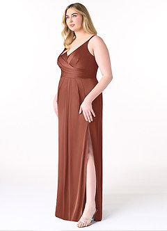 Azazie Aqua Bridesmaid Dresses Auburn A-Line V-Neck Pleated Stretch Satin Dress image10