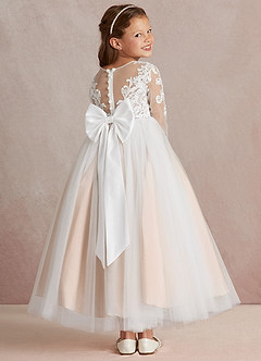 Azazie Elodie Robe Demoiselle D'honneur Fillette Robe Princesse en Dentelle Ivoire Rose Anglais image4