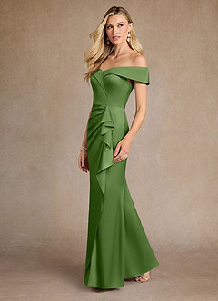 Azazie Laredo Moeder van de bruid jurken Zeemeermin Jurk van Stretch Satijn Off the Shoulder Basilicum image5