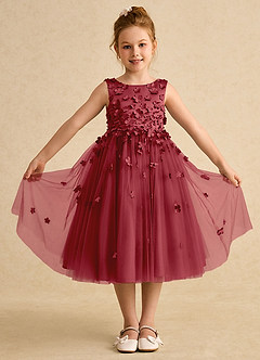 Azazie Lana Flower Girl Dresses Pomegranate A-Line Sleeveless Matte Satin Dress image1