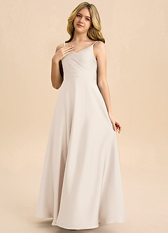 Azazie Bug Junior Robe Trapèze en Satin extensible Plissée Albâtre Blanc image3