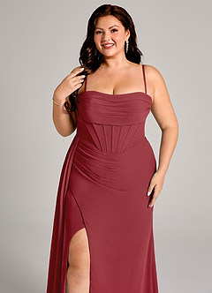 Azazie Amyra Bridesmaid Dresses Pomegranate Sheath Off the Shoulder Chiffon Convertible Dress image11