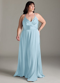 Azazie Davis Bridesmaid Dresses Sky Blue A-Line Pleated Stretch Satin Dress image7