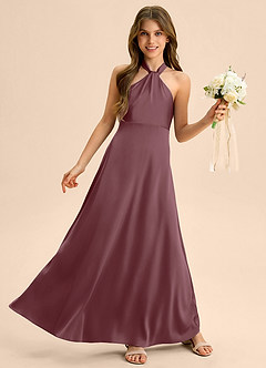 Azazie Beah Junior Sangria A-Line Pleated Stretch Satin Dress image5