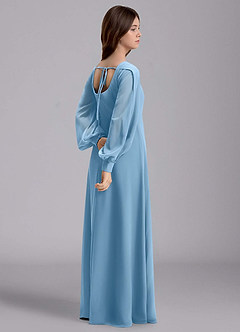 Azazie Bondi Junior Vestido de Azul Acero de Gasa de Corte en A con Blusón image6