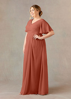 Azazie Morning Glory Mother of the Bride Dresses Clay A-Line V-Neck Ruched Chiffon Dress image7