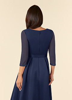 Azazie Maritza Mother of the Bride Dresses Dark Navy A-Line Pleated Matte Satin Dress image9