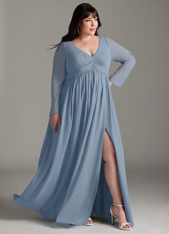 Azazie Teton Maternity Bridesmaid Dresses A-Line Long Sleeve Chiffon Floor-Length Dress image11