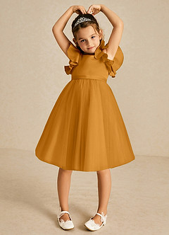 Azazie Kaeya Flower Girl Dresses Butterscotch A-Line Bow Tulle Dress image3