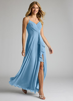 Azazie Akita Bridesmaid Dresses Steel Blue A-Line Chiffon Dress image2