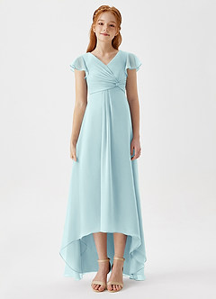 Azazie Breanne Junior Abito A-Line in Chiffon Sea Glass image5