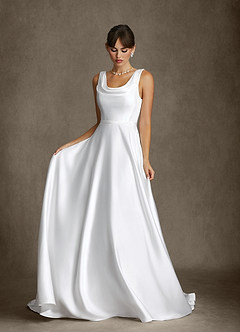 Azazie Cassandra Hochzeitskleider A-Linie mit Taschen Stretch-Satin Kleid Diamantweiß image3