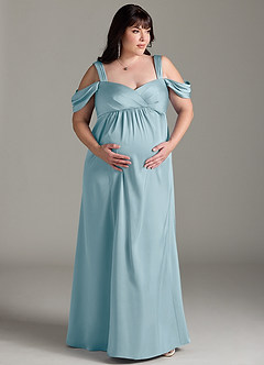 Azazie Rhea Robes de demoiselle d'honneur de maternité Robe Trapèze Épaule nue plissée Longueur ras du sol Satin extensible image8