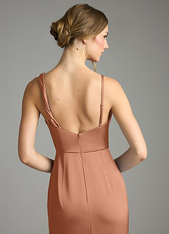 Azazie Samara Robes de demoiselle d'honneur Robe Sirène en Satin extensible Plissée Bronze image6