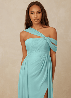 Christian Siriano Bridal for Azazie 1014 Robes de demoiselle d'honneur Robe Trapèze en Mousseline de soie Épaule décolletée Aqua image6