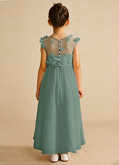 Azazie Arlo Flower Girl Dresses Eucalyptus A-Line Bow Chiffon Dress image5
