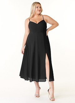 Azazie Clarissa Brautjungfernkleider A-Linie V-Hals Chiffon Kleid Schwarz image7