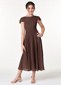 Azazie Payton Junior Ganache A-Line Bow Chiffon Dress image1