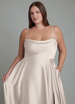 Azazie Elle Bridesmaid Dresses White Alabaster A-Line Pleated Stretch Satin Dress image3