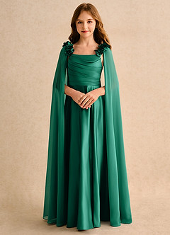 Azazie Rosita Girls Formal Sukienki dla dziewczynek sypiących kwiaty Linia A Pofałdowany Matowy satynowy Długość podłogi Sukienka image5