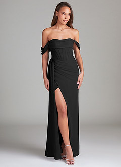 Azazie Amyra Bridesmaid Dresses Black Sheath Off the Shoulder Chiffon Convertible Dress image3