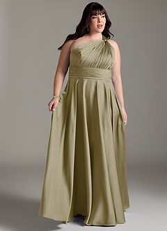 Azazie Charlize Bridesmaid Dresses Moss Green A-Line One Shoulder Stretch Satin Dress image11