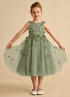 Azazie Lana vestidos de niña de las flores Vestido de Pistacho de Satin Mate de Corte En A con Sin mangas image1