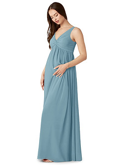 Azazie Yetta Maternity Bridesmaid Dresses A-Line V-Neck Gathered Chiffon Floor-Length Dress image4