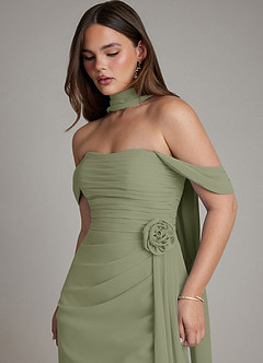 Azazie Ezria Bridesmaid Dresses Pistachio A-Line Off the Shoulder Chiffon Dress image10