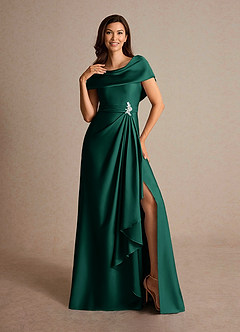 Azazie Branford Mother of the Bride Dresses Emerald A-Line Pleated Stretch Satin Dress image6