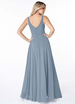 Azazie Calvi Bridesmaid Dresses Dusty Blue A-Line Ruched Chiffon Dress image2