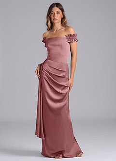 Azazie Kalysia Brautjungfernkleider Wandelbar Meerjungfrau-Linie Schulterfrei Stretch-Satin Kleid Altrosa image1