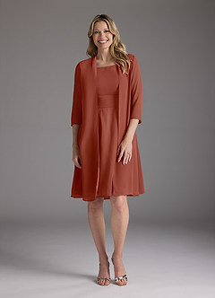 Azazie Shirley Mère de la mariée Robes Robe Trapèze en Mousseline de soie Plissé Scoop Auburn image1