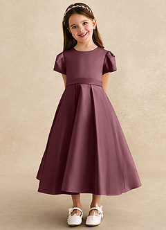 Azazie Princess Flower Girl Dresses Sangria A-Line Pleated Matte Satin Dress image6